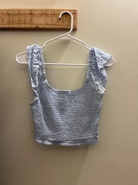 Universal Thread Light Blue Smocked Eyelet Ruffle Crop Top